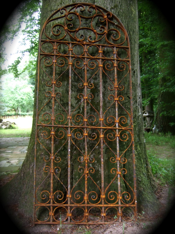 Gartentor Antik-Eisen Gartentür mit Rundbogen, Natur Eisentor Gartenpforte 180cm von Antikas