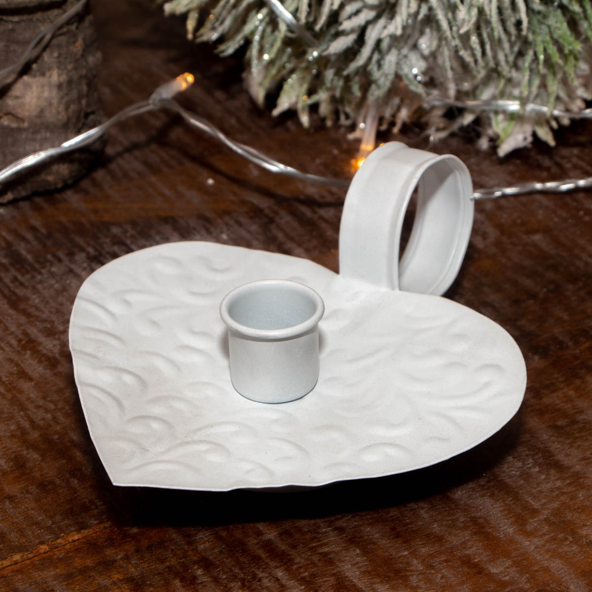 Teelichthalter, Henkel, Weihnachtszeit  |Eisen, Weiß | H5,5xB15,0cm von Antikas