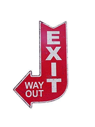 Antike Fundgrube Blechschild Wegweiser Exit Way Out in rot | Türschild Wandschild | Retro Vintage | 25x40 cm (10024) von Antike Fundgrube