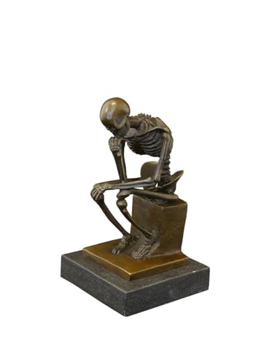 Antike Fundgrube Bronze Figur Der Denker Skelett auf edlem Marmorsockel | Bronzefigur Bronzeskulptur | (8431) von Antike Fundgrube