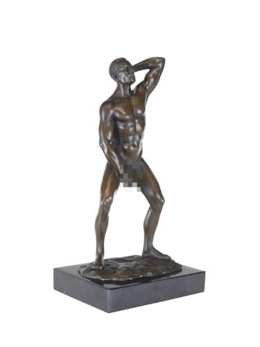 Antike Fundgrube Bronze Figur erotischer Männerakt auf edlem Marmorsockel | Skulptur Deko | H: 30 cm (10198) von Antike Fundgrube