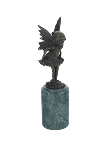 Bronze Figur kleine Elfe, dekorative Skulptur Fee auf edlem Marmorsockel H: 32 cm - 11362- von Antike Fundgrube