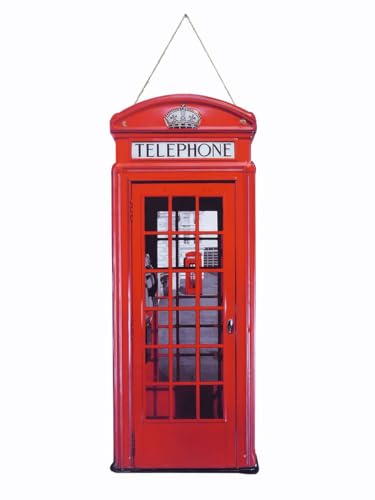 Dekorative rote Telefonzelle Blechschild für die Wand oder Tür | 3D-Schild Wandschild | englisch London | 29,5x75 cm (9706) von Antike Fundgrube