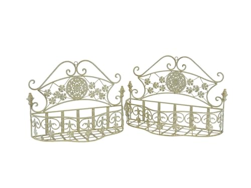 Wandregal Metallregal Blumenregal in Shabby Chic weiß 2er Set im antiken Stil -11414- von Antike Fundgrube