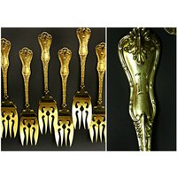Anitque Bigelow Kennard & Co. Kings Muster Sterling Silber Gold Gewaschene Vermilion Salat Gabeln 6Er Set von Antike