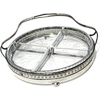 Antik Silber Vorspeisen Teller Rad Geschliffenes Glas Footed Relish Tablett Wilcox Und Wagoner 8, 5 "' 1920 Selten von Antike