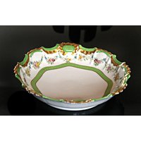 Antike Limoges Tressemann & Vogt Geriffelte Flache Schale Handgemalte Blumen 10 "' D Flora von Antike