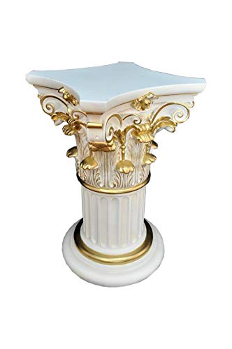 Antikes Wohndesign Griechische Blumensäule Blumenständer Barocksäule Figurensockel Tischsäule Esstischsäule Weiß-Gold Podest Höhe: 72cm von Antikes Wohndesign