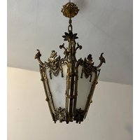 Wunderschöne Hängelampe Mit Tollem Motiv Jugendstil Deckenlampe Original Selten Französisch Feuergott von AntikfabrikLE