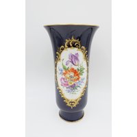 Meissen 342A/28 Große Vase 35, 5cm Kobaltblau Mit Blumenbuket Gold von AntikhandelStuttgart