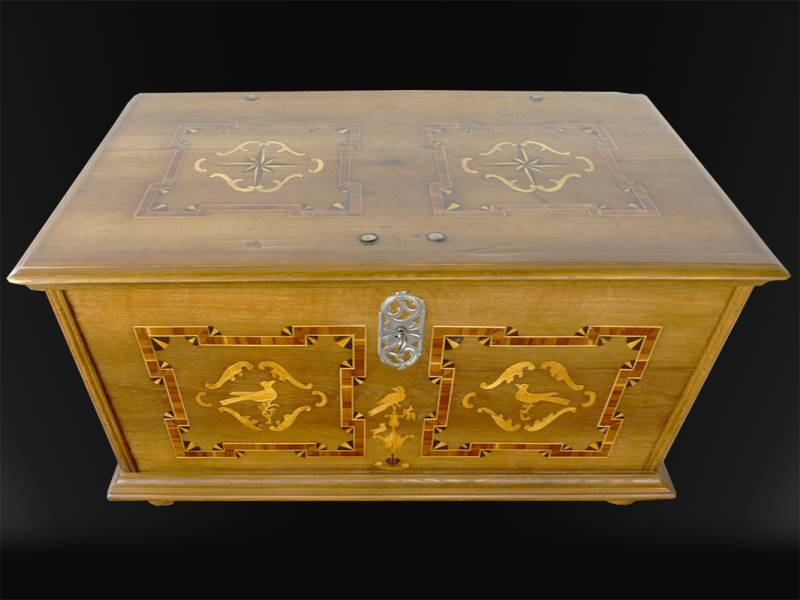 Marburger Finkentruhe Eiche mit Flachdeckel Sp?tbarock von Antikhof Br?ck