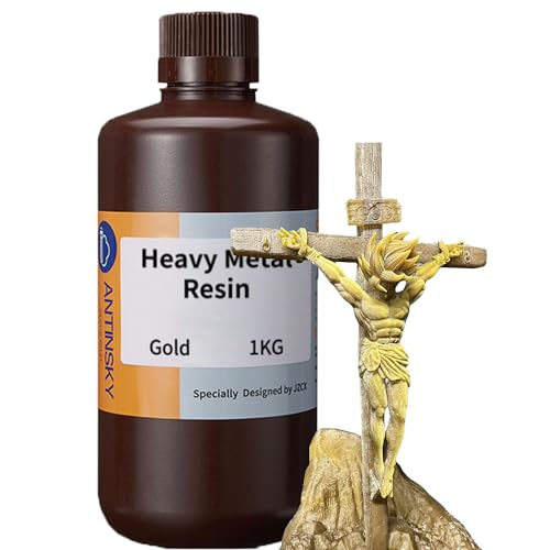 Antinsky Heavy Metal Resin 3D-Drucker UV-härtendes Harz 405 nm Photopolymer für LCD/DLP Hohe Präzision Geringe Schrumpfung Schnelle Aushärtung Episches Gefühl Einzigartiges Metallic-Gold 1kg von Antinsky