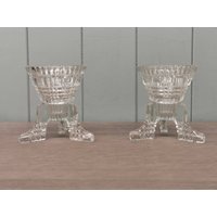 Paar Vintage Kerzenhalter Aus Glas, 9cm Dreibeinglas von AntiqueBoss