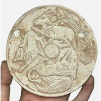 Wundervolles Antikes Sassanian Nahöstlicher Alter Alter Stein Geschnitztes Fliesenrelief Mit 2 Tieren, Die Figur Darstellen von AntiqueMineral