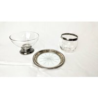 3-Teiliges Set Vintage 1800's Frank M Withing Sterlingsilber - Und Glasuntersetzer-Untertasse, Dof-Glas Mit Silberrand Dessertschale Silberfuß von AntiqueShack