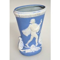 Kleine Schäfer & Vater Deutsche Kamee Blau Jaspisware Kleine Fächer Vase Mandoline Spieler von AntiqueShack