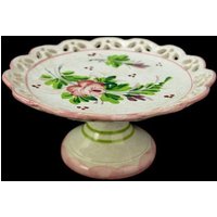 Vintage Kompottteller Schale Sockel Italien Handbemalte Spitze Rosa Dessert Obst von AntiqueShack