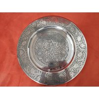 Riesiges 40 cm Versilbertes Geätztes Tablett Serviertablett Serviergeschirr Esszimmer Rundes von AntiqueXmas