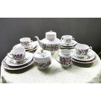 Handbemalte Kaffee Teeservice Für 4 Personen Von Weimarer Porzellan, Dekoriert Porzellanmalerei Erika Lutz von Antiqueliebe