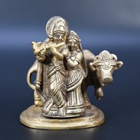 Himalaya Metalllegierung Radha Krishna Statue Mit Kuh Bronze Farbe Idol Messing Multi Hand Skulptur Devi Nepal von AntiquesFromAsia