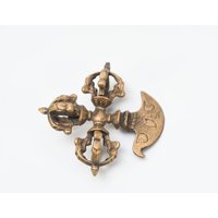 Messing Doppel-Dorje Drachenschädel Dorje Kartika Khatanga Tibet Antik Nepal Alt Benutzt Vajra Magie Ritual Religiös von AntiquesFromAsia