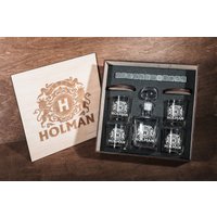 Weihnachtsgeschenk, Whisky-Dekanter-Set Mit Whiskysteinen, Individuelle Whiskygläser, Vatergeschenk, Geschenk Für Ihn, Bourbongläser, Glasset von AntiquesGREIM