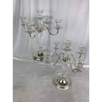 Brilliantes Paar Kristallstamm-Kerzenleuchter Aus Silber von AntiquesbyDemetria