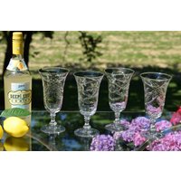 3 Vintage Weingeätzt ~ Cocktail Gläser, Glastonbury Lotus, 1940Er, 12 Oz Mimosa Sommer Gläser von Antiquevintagefind