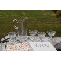 4 Vintage Geätzte Cocktailgläser Mit Antikem Krug, Bryce, Atlas, 1889, Chargen-Cocktailkrug, Sangria-Weinkrug von Antiquevintagefind