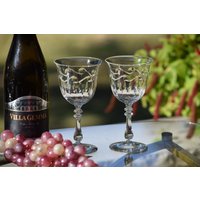 Vintage Geätzte Kristallweingläser - Glastonbury Lotus, 1950Er Jahre, 4Er Set Vintage Geätzte Kristallweingläser - Glastonbury Lotus, 1950Er Jahre, 4Er Set von Antiquevintagefind
