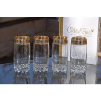 4 Vintage Gold & Silber Verkrustete Cocktail - Highball Gläser, 1970Er Jahre, Whisky ~ Bourbon Gläser 10 Oz Highballs von Antiquevintagefind