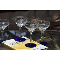 Vintage Geätzte Cocktailgläser Kobaltblaue Martini-Gläser, 5Er Set von Antiquevintagefind