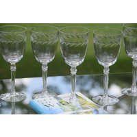 6 Vintage Geätzte Crystal Weingläser ~ Wasserbecher, Fostoria, Holly, Circa 1942-1980, Crystal Cocktailgläser, Hochzeit von Antiquevintagefind