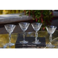 Vintage Tiffin Franziskaner Geätzte Likörgläser, 1950Er Jahre, 4Er Set von Antiquevintagefind