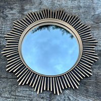 "Irene" Schwarz-Gold Patinierter Spiegel Mit Hexenauge, Durchmesser 45 cm von Antiquitesdelaferme