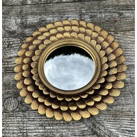 Sonnenspiegel Mit Patinierten Goldblüten Und Hexenauge, Durchmesser 28 cm von Antiquitesdelaferme