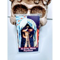 Laminierte Santa Muerte Gebetskarte. La Tapabocas | Geschlossener Mund von Antojitosdesuerte