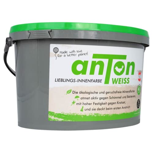 Anton Weiss® Mineral Wandfarbe der Spitzenqualität weiss | 5L | geruchsfrei & atmungsaktiv | ökologisch, matt | hohe Deckkraft | beugt Schimmel vor | für Wohnräume und Allergiker, natürlich vegan von Anton Weiss