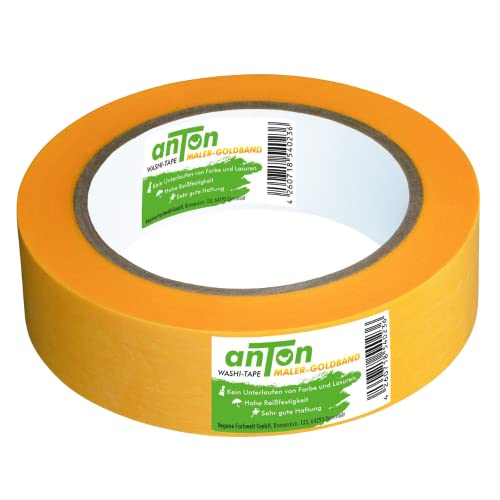 Anton Premium Malerkrepp | Goldband | WASHI Tape | 1 Rolle | verhindert Unterlaufen von Farben | hohe Anschmiegsamkeit | Abklebeband zum Streichen, Lackieren, Renovieren von Anton Weiss