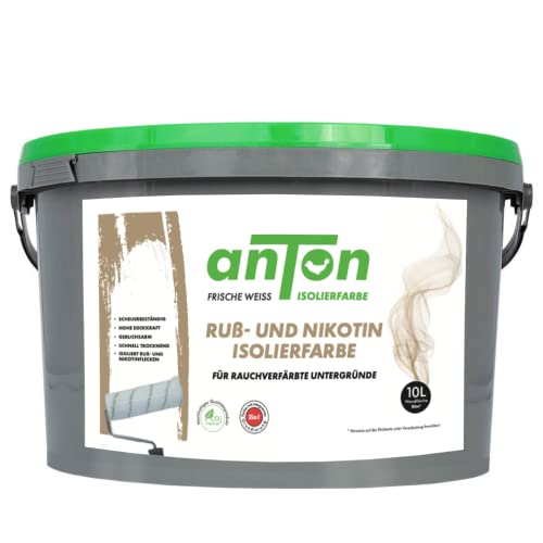 Anton Ruß- und Nikotinsperre | Isolierfarbe 10L | FRISCHE WEISS | deckt beim ersten Anstrich | für rauchverfärbte Untergründe | 50-80m² (10Liter) von Anton Weiss