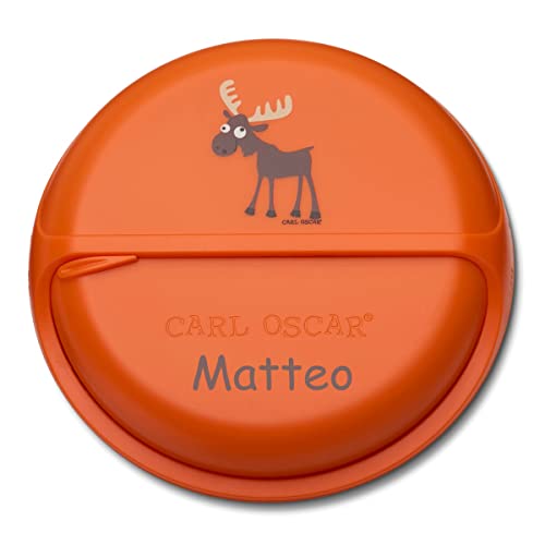 Anton & Sophie Carl Oscar SnackDISC mit Namen PERSONALISIERBAR die drehbare Snackdose 5 Feste Fächer Brotbox, Brotdose, Snackbox (orange (mit Namen)) von Anton & Sophie