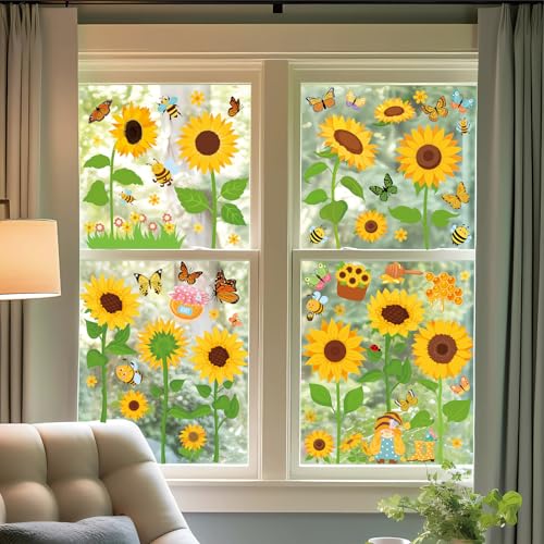 Antrect Fensterdeko Frühling Fensterbilder Blumen selbstklebend Fensteraufkleber Kinder Fenstersticker Sommer wiederverwendbar 8 Stücke 95Pcs Fenster Aufkleber Blumen von Antrect