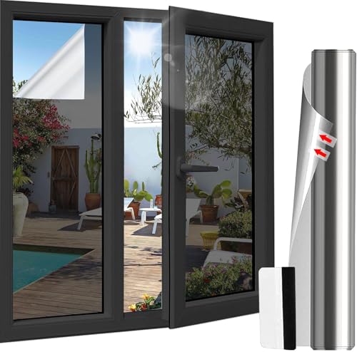 Antrect UV Schutzfolie Fenster Sichtschutzfolie Selbstklebend Spiegelfolie 70x200cm Verspiegelte Folie Fenster mit Plastikschaber und Messer von Antrect