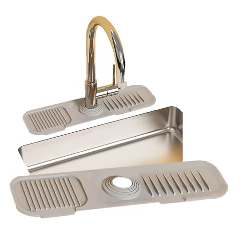 Antspertor 2er-Pack Wasserhahn Matte KüChe, Der Frei Auf Die GrößE des Kopfrohrs Zugeschnitten Werden Kann，Wasserhahn Spritzschutz Abtropftablett Matte (grau, 10 * 37 * 1.3cm) von Antspertor