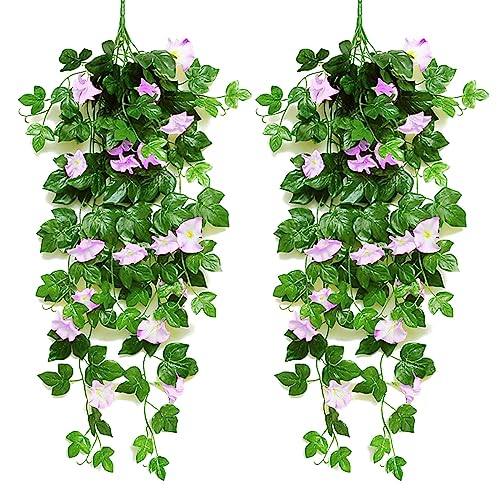 2 Stück Künstliche Hängende Blumen Deko, Hängenden Künstlich Veilchen, Künstliche Hängepflanzen für Hauswand Drinnen und Draußen Garten Hochzeit Balkon Korbdekoration Hellviolett von Anttyscar