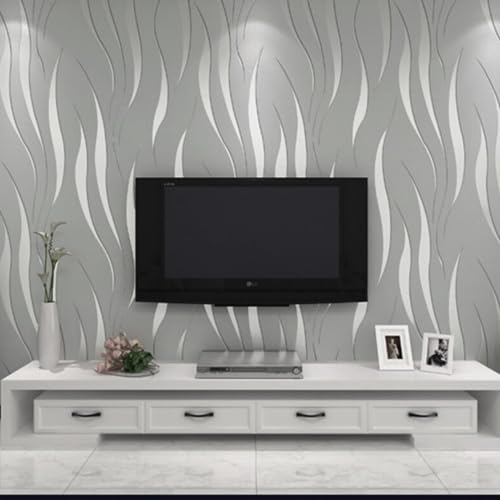 Anttyscar 3D Wellen Geprägte Tapete Vliestapete 1 Stück 3D mit Wasserpflanzen-Muster Moderne Minimalistisch Wallpaper mit 3D-Wellen Wanddekoration in Wohnzimmer Schlafzimmer und Büro,0,53m x 9,5m von Anttyscar