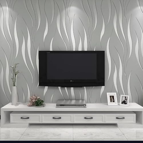 Anttyscar 3D Wellen Geprägte Tapete Vliestapete 2 Stück 3D mit Wasserpflanzen-Muster Moderne Minimalistisch Wallpaper mit 3D-Wellen Wanddekoration in Wohnzimmer Schlafzimmer und Büro,0,53m x 9,5m von Anttyscar