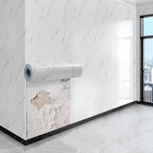 Anttyscar Selbstklebend Tapete Weiß Marmor Klebefolie Möbel Wandpapier Selbstklebende Wandaufkleber Dekorative Möbelfolie Selbstklebende Folie für Möbel Küche Schrank Wasserdicht 300x40cm von Anttyscar