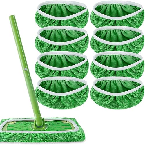 Anttyscar Tücher Wiederverwendbare für Swiffer Sweeper Mop, Pads Reusable Waschbare Nachfüllpacks für Nass- und Trockengebrauch, 8er-Pack Grün von Anttyscar