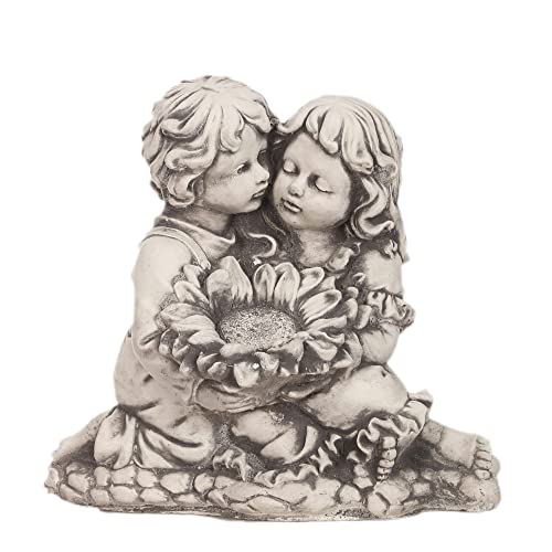 ANTYKI24 Zarte Kinderfigur mit Sonnenblume – Beton-Skulptur für den Garten, Harmonisches Kunstwerk von ANTYKI24